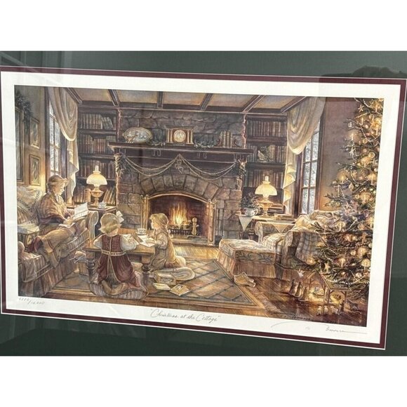 Trisha Romance “Christmas at the Cottage” Signed w/ COA Framed Print 33x25 - Picture 5 of 9